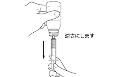 薬液の吸引 ピペットとボトルを一緒に持ち、上下逆さにします